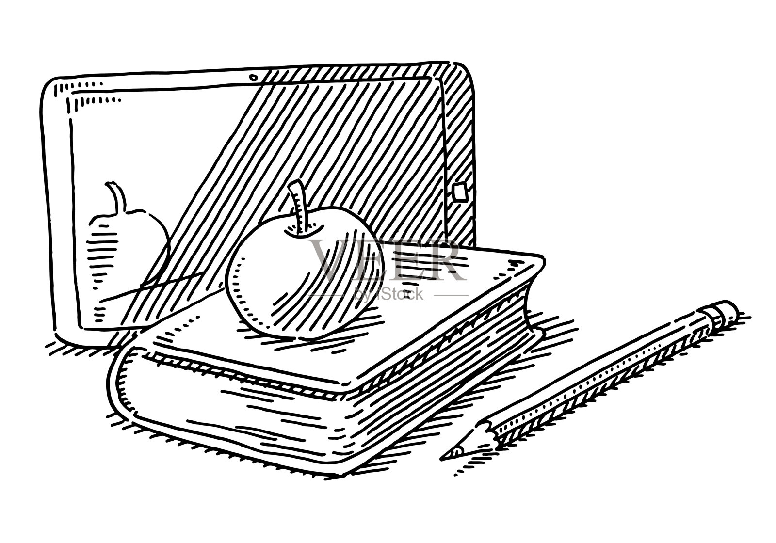 现代学校项目苹果书平板电脑绘图插画图片素材