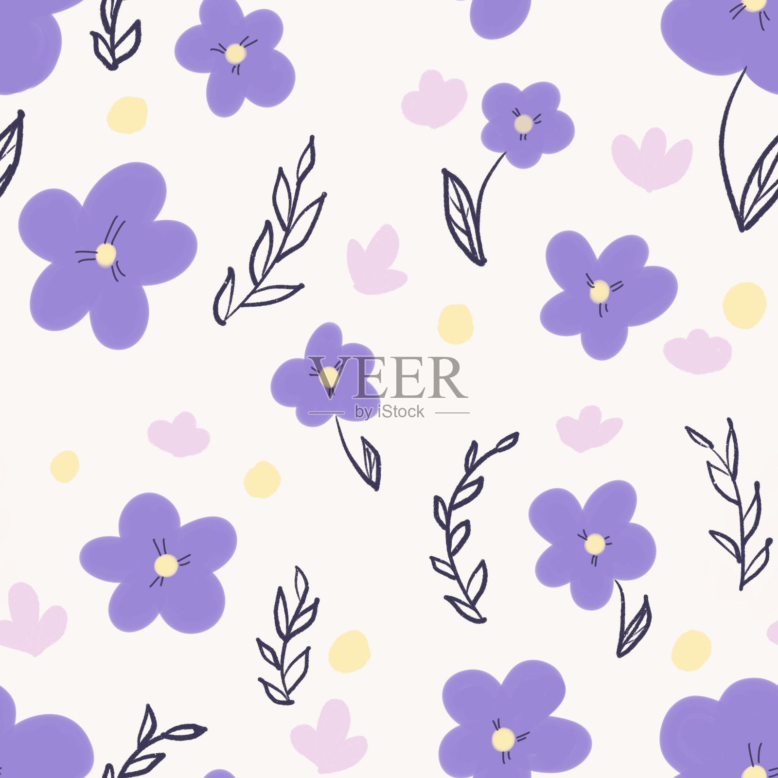 紫色花朵图案插画图片素材