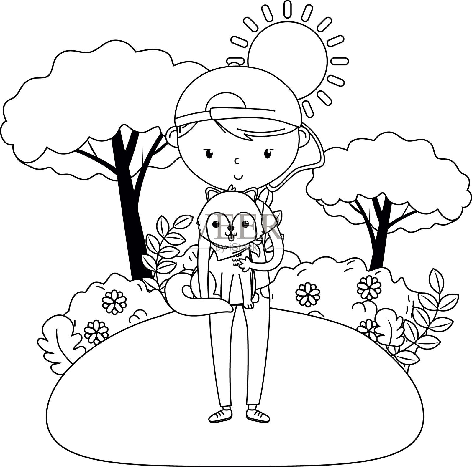 男孩与狗的卡通设计设计元素图片