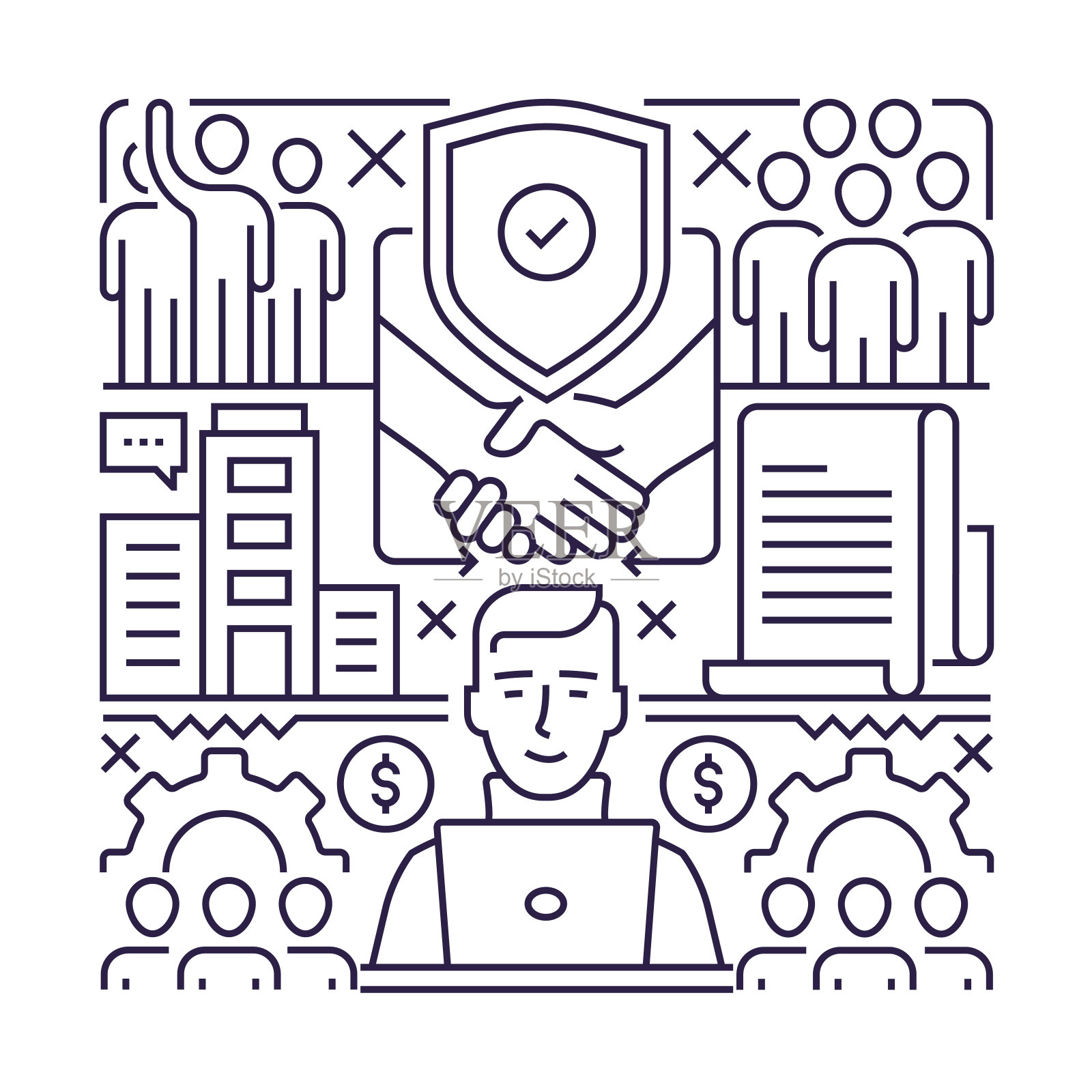 企业管理的对象和要素。线条图标插图集合。图标设置或横幅模板。插画图片素材