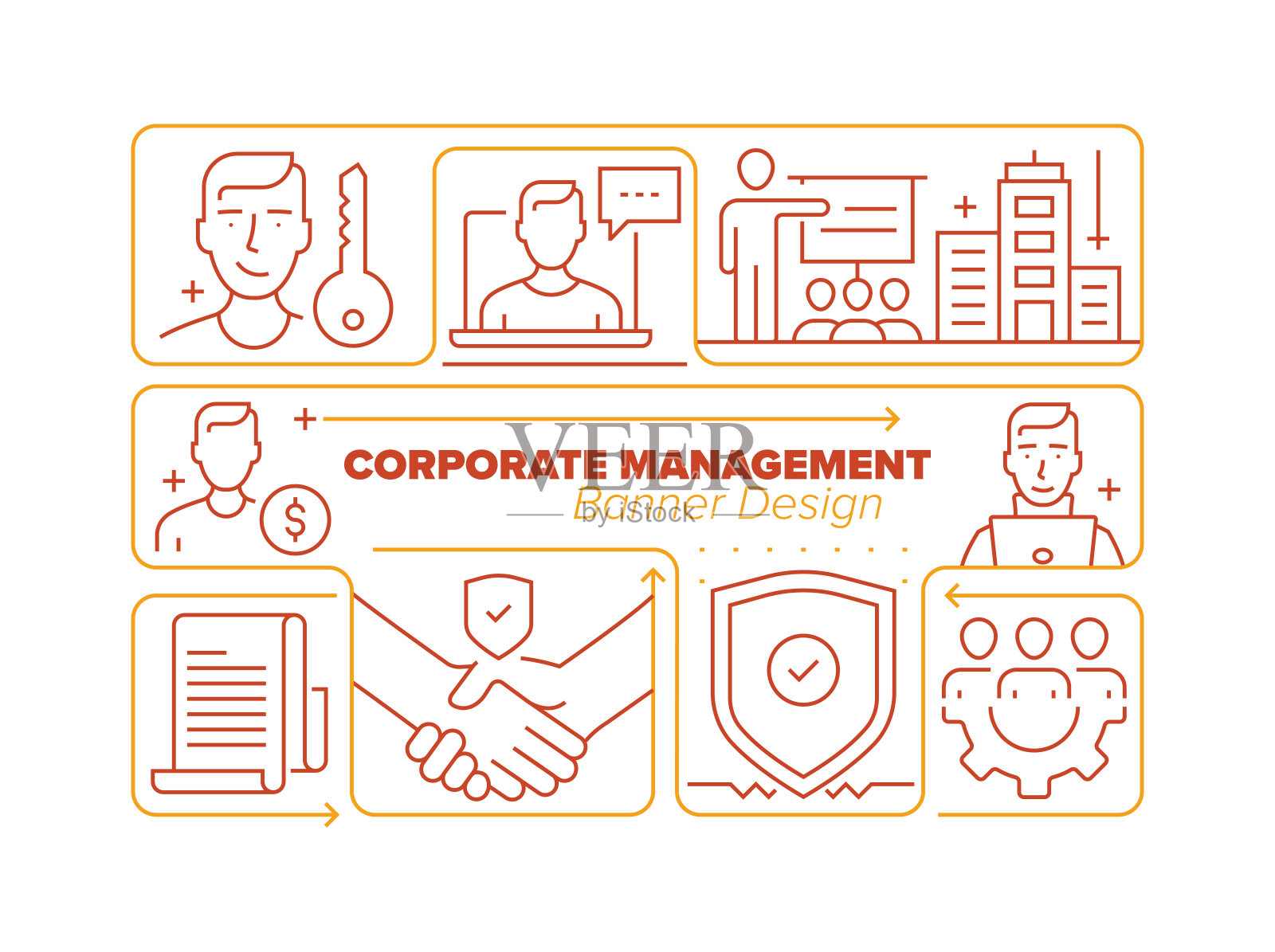 企业管理线图标集和相关流程信息图设计插画图片素材