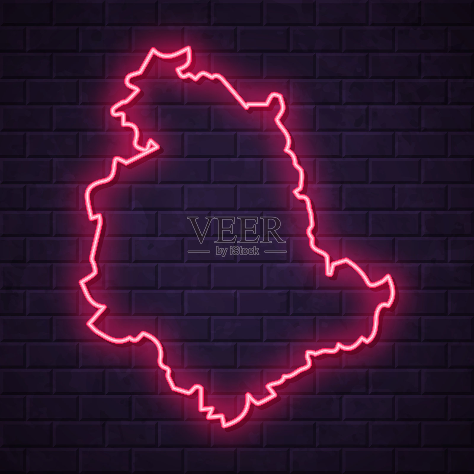 翁布里亚地图-发光的霓虹灯在砖墙的背景插画图片素材