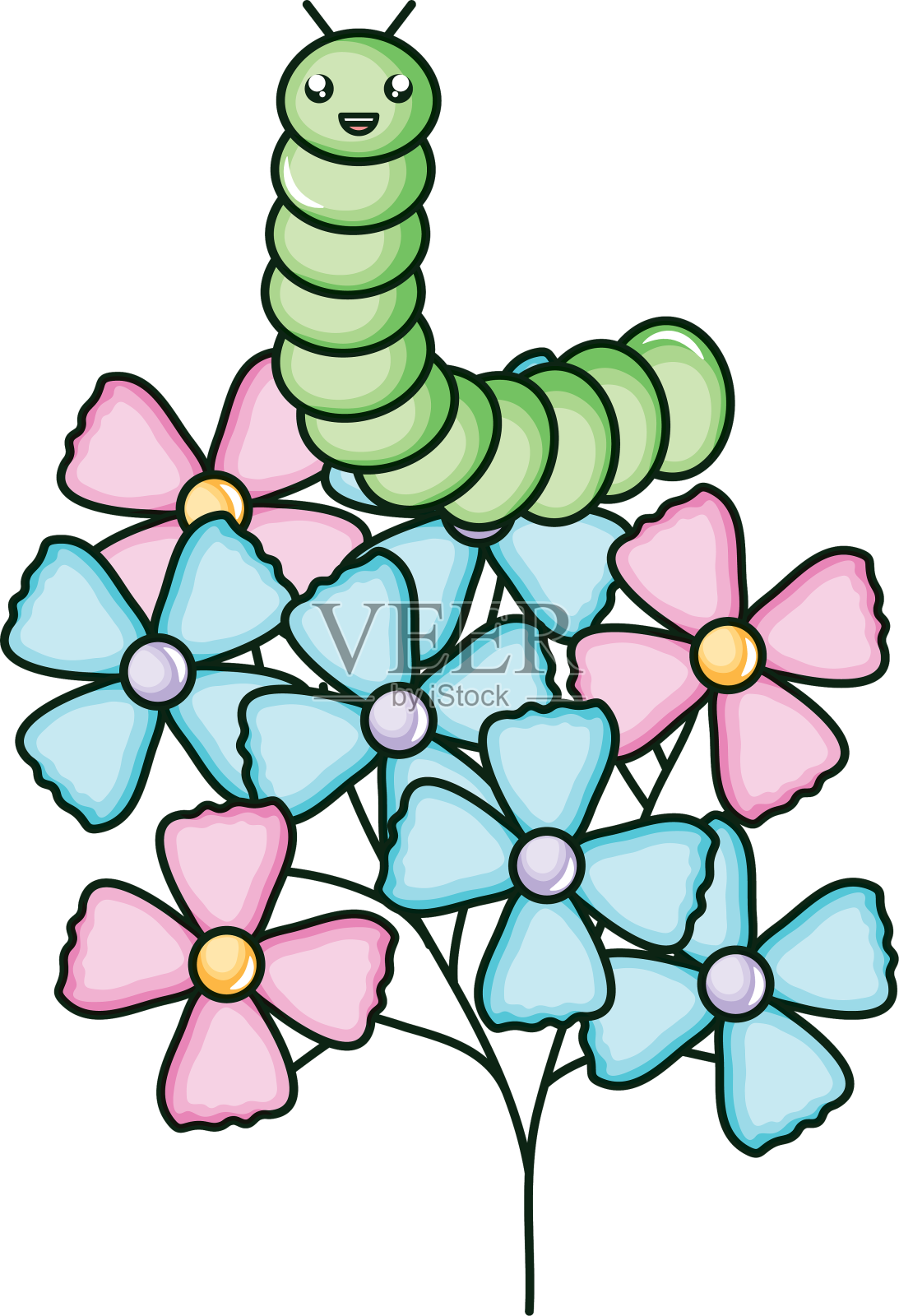 花卉花园具有虫可爱的性格设计元素图片