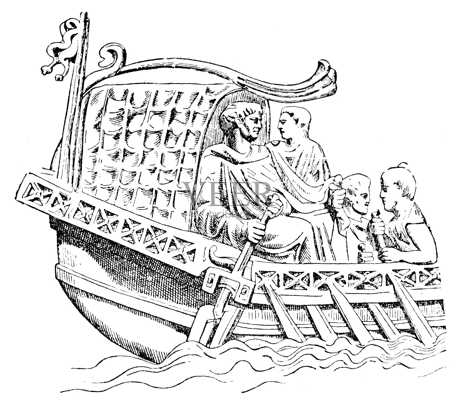 古罗马时期，船的后部有盖插画图片素材