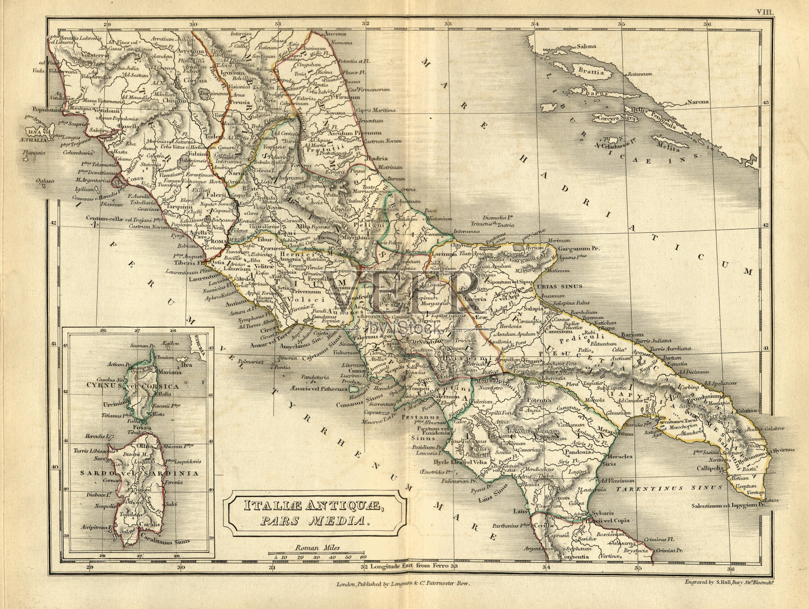 古代意大利中部的古玩地图，罗马，意大利古玩pars media插画图片素材