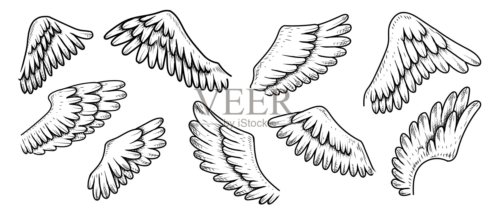 翅膀涂鸦集插画图片素材