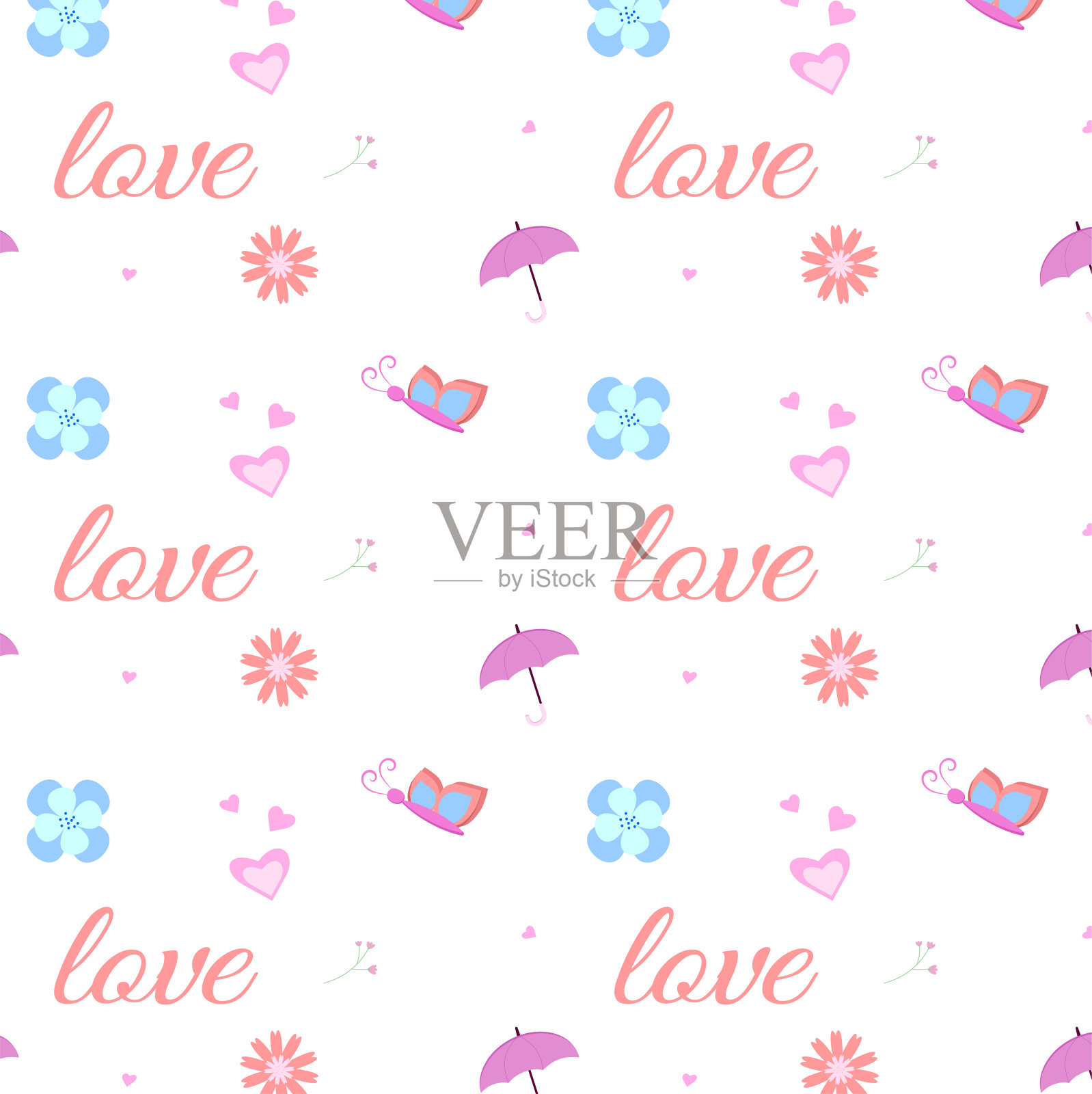 温柔可爱的图案与花朵在柔和的颜色插画图片素材