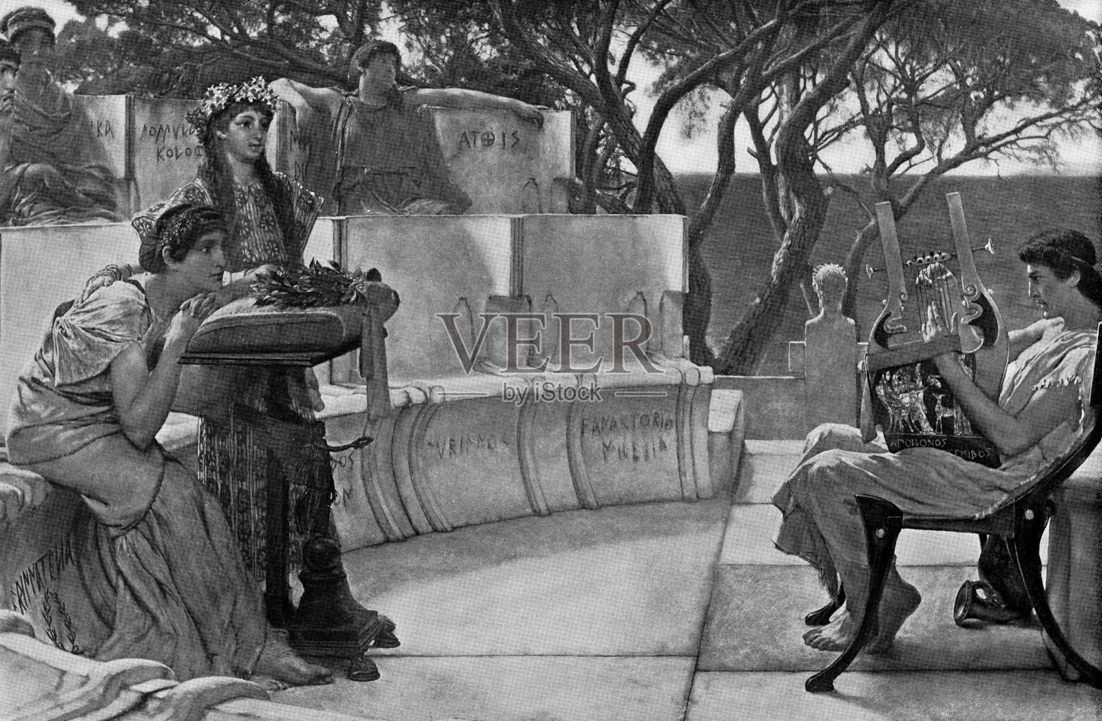 劳伦斯·阿尔玛-塔德玛爵士的《萨福与阿尔修斯》——19世纪插画图片素材