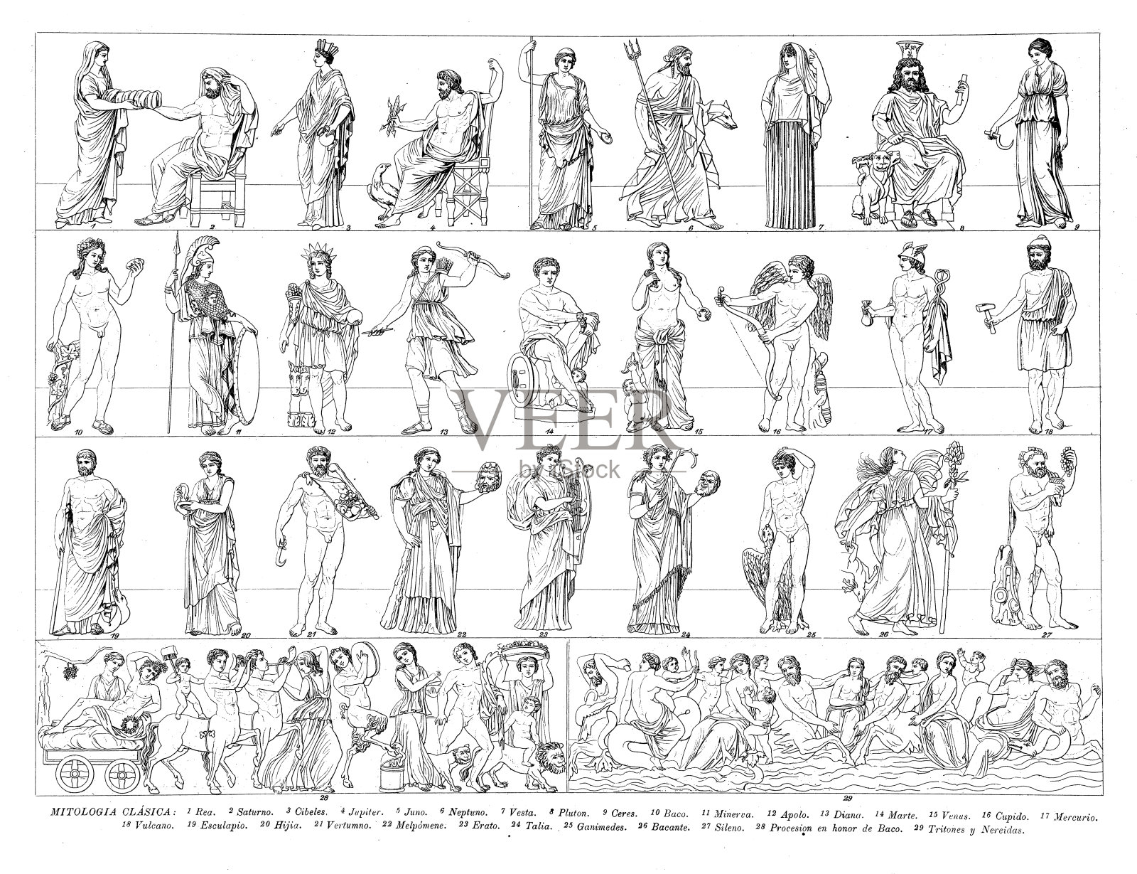 古董版画收藏，《文明:希腊神话》插画图片素材