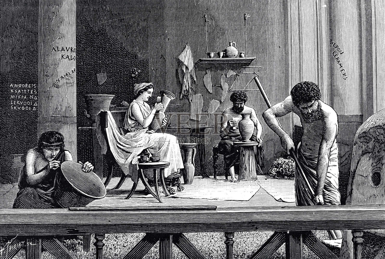 古希腊的陶器插画图片素材