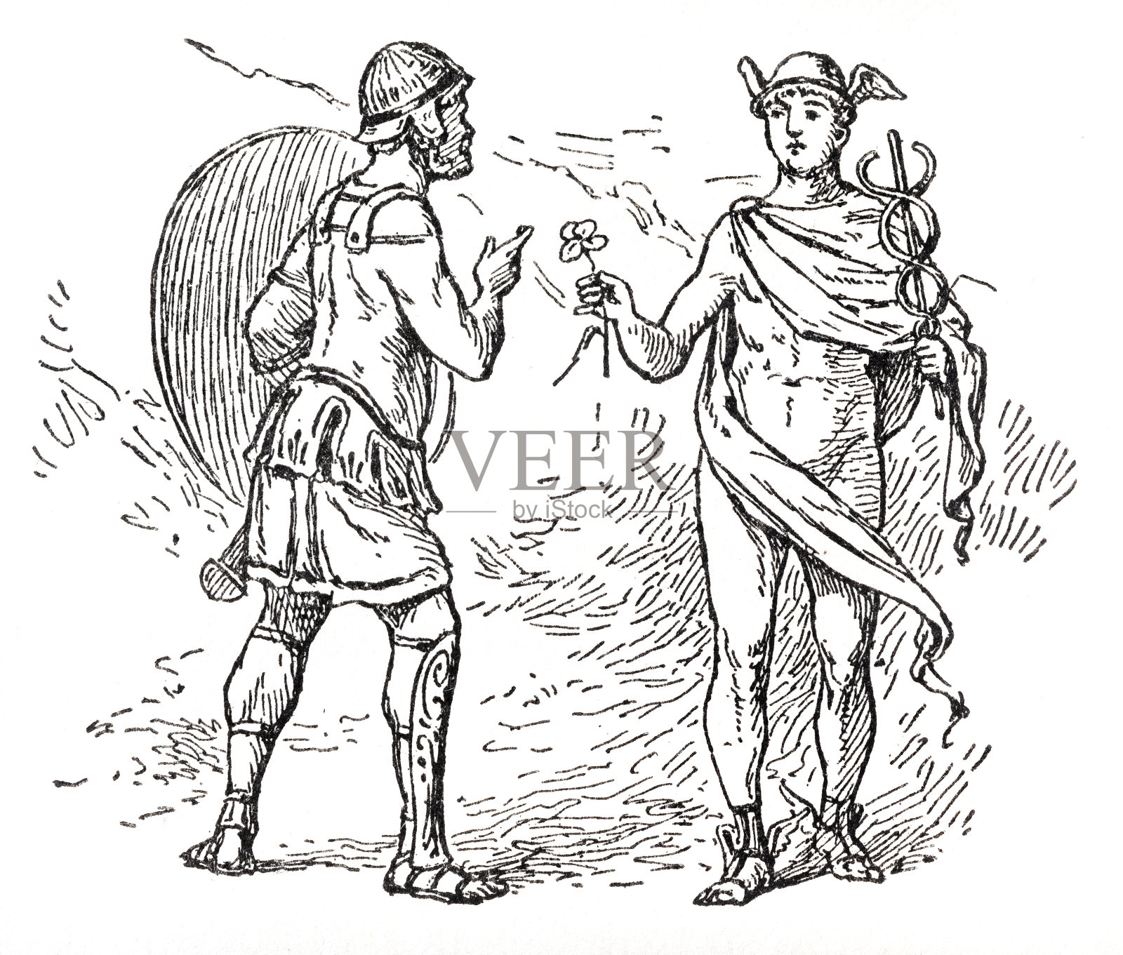 神墨丘利用花保护奥德修斯插画图片素材