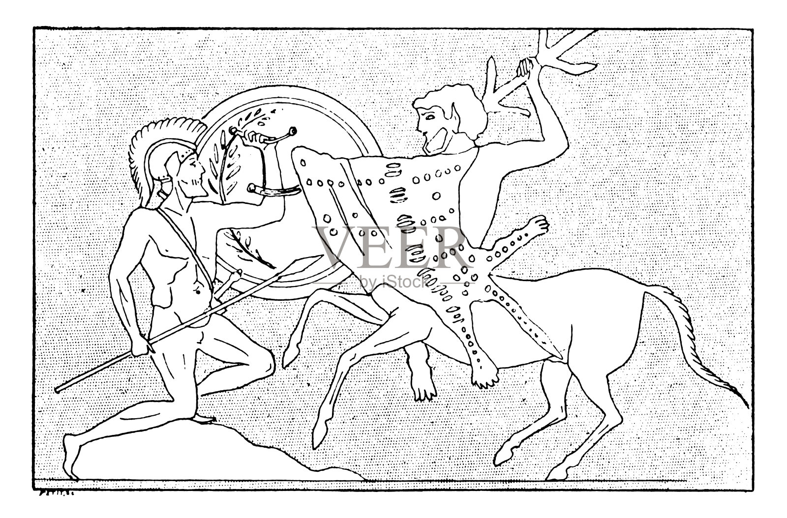 马、骑士和骑兵的古代插图:古希腊插画图片素材