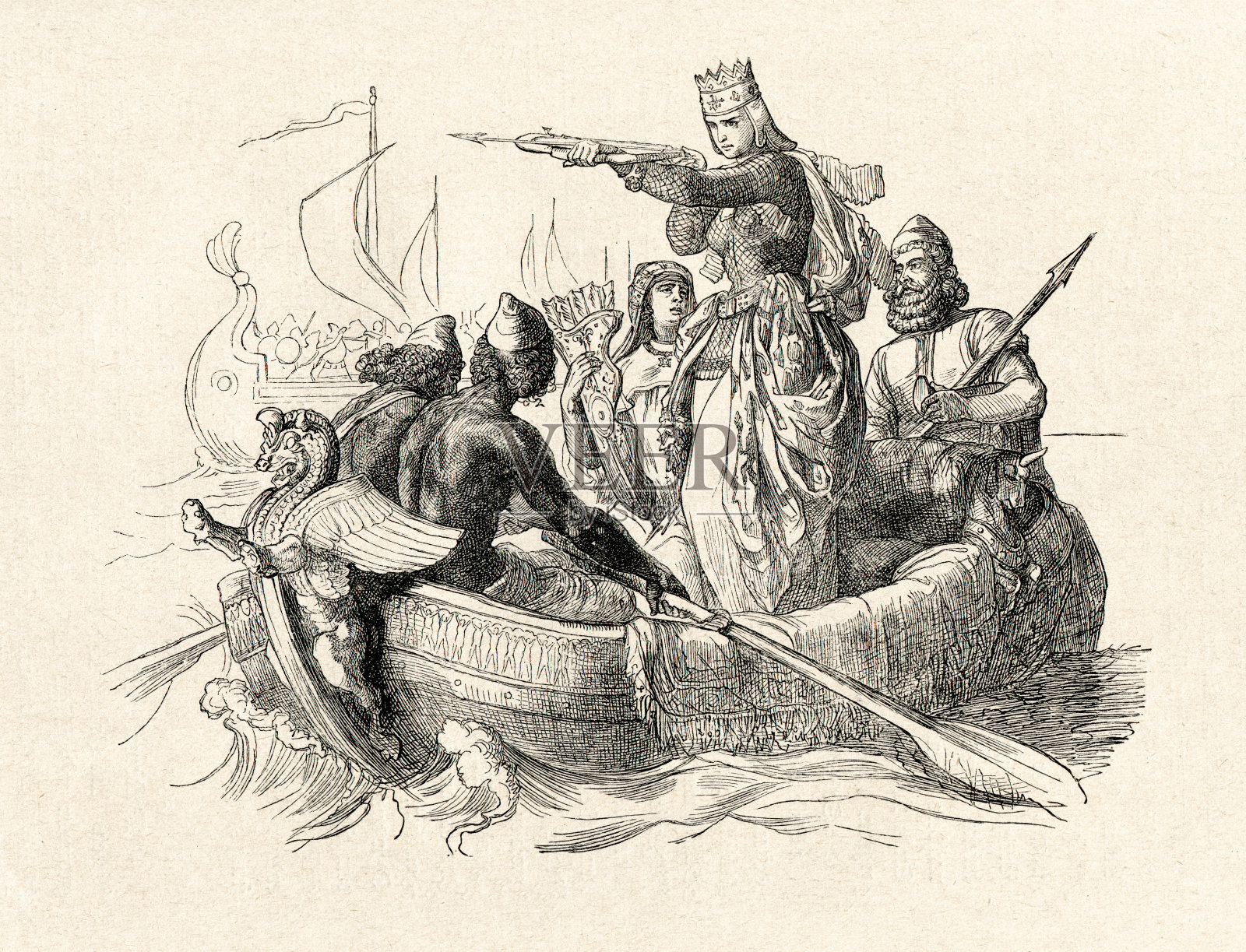 公元前480年萨拉米斯战役中卡利亚的艾提亚一世插画图片素材