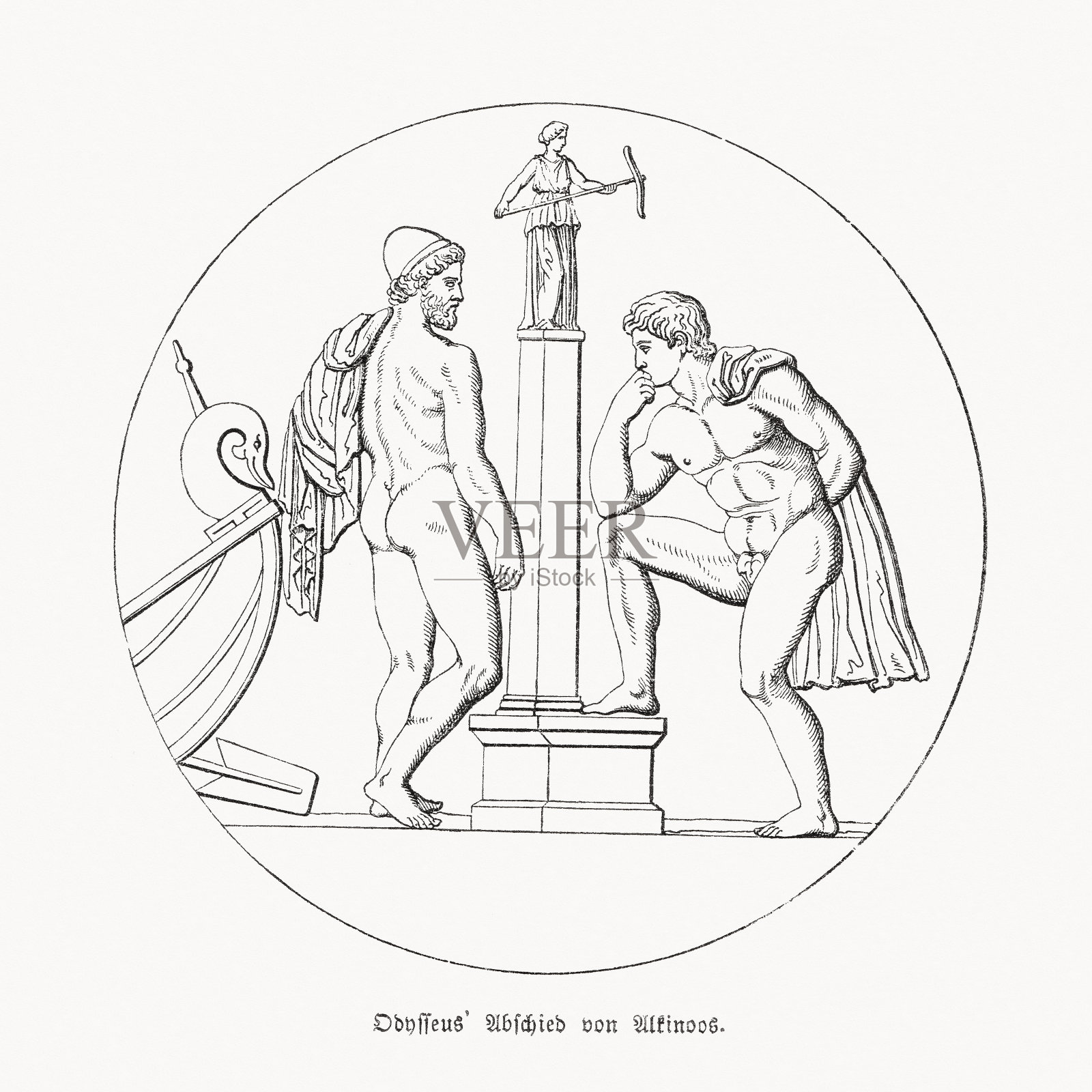 荷马的《奥德赛》木刻版，1868年出版插画图片素材