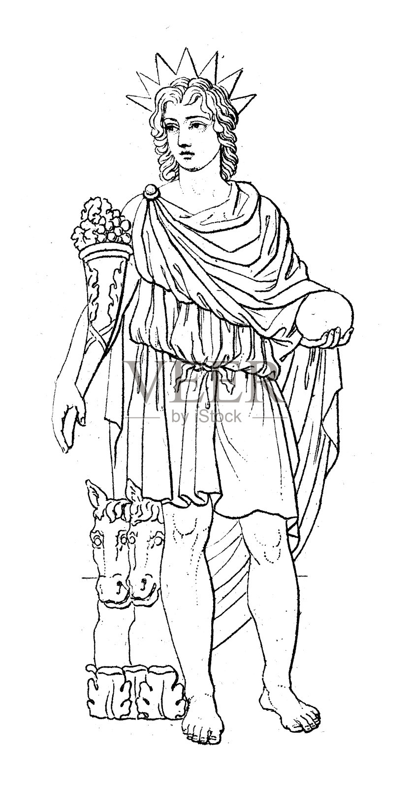 古董雕刻插画，文明:希腊和罗马神与神话，阿波罗插画图片素材