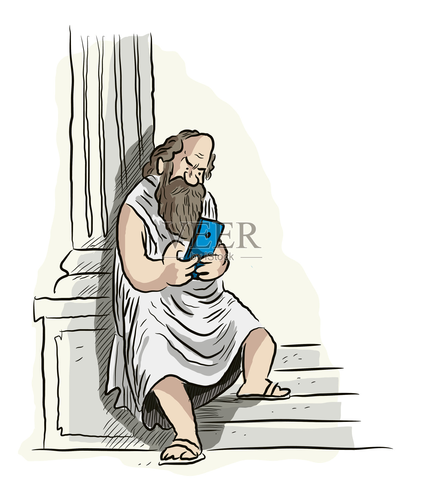希腊哲学家用智能手机谈社交媒体插画图片素材