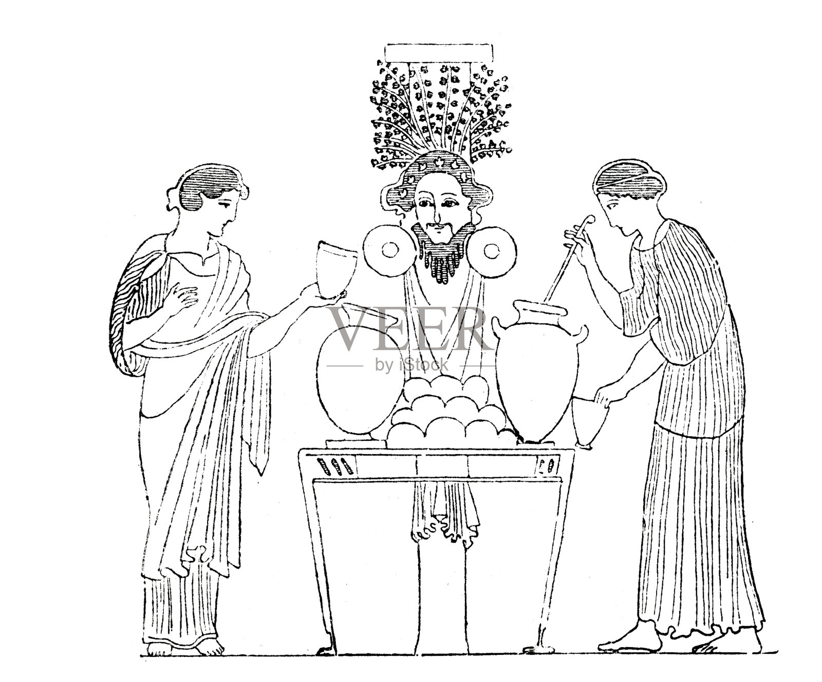 装扮成酒神的木杆插画图片素材