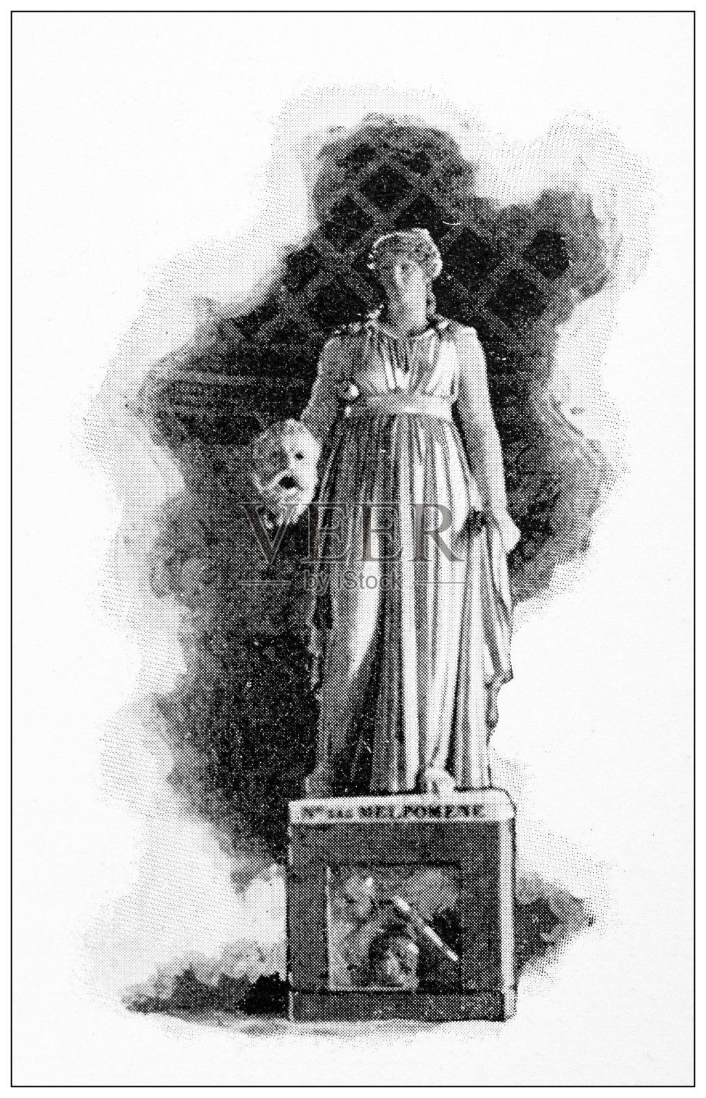 法国古董旅行照片:梅尔波墨涅缪斯雕像插画图片素材