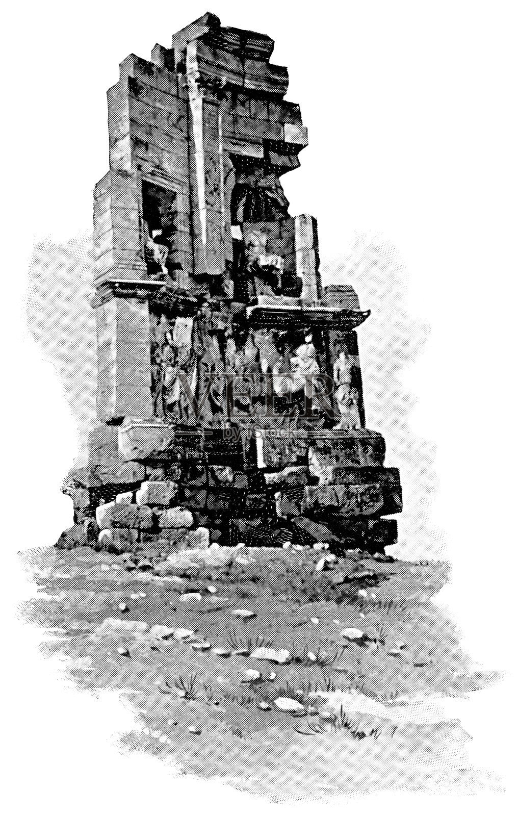 希腊雅典的菲洛帕普纪念碑——19世纪插画图片素材