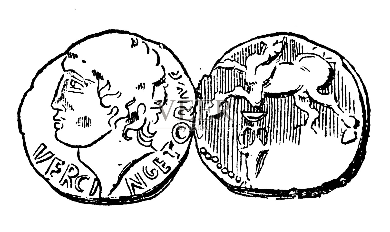 古玩插画:古币Vercingetorix插画图片素材