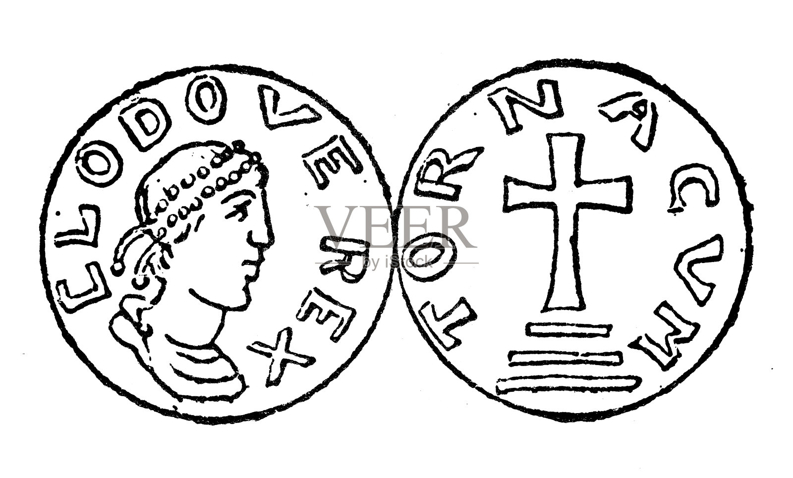 仿古插画:墨洛温古币插画图片素材