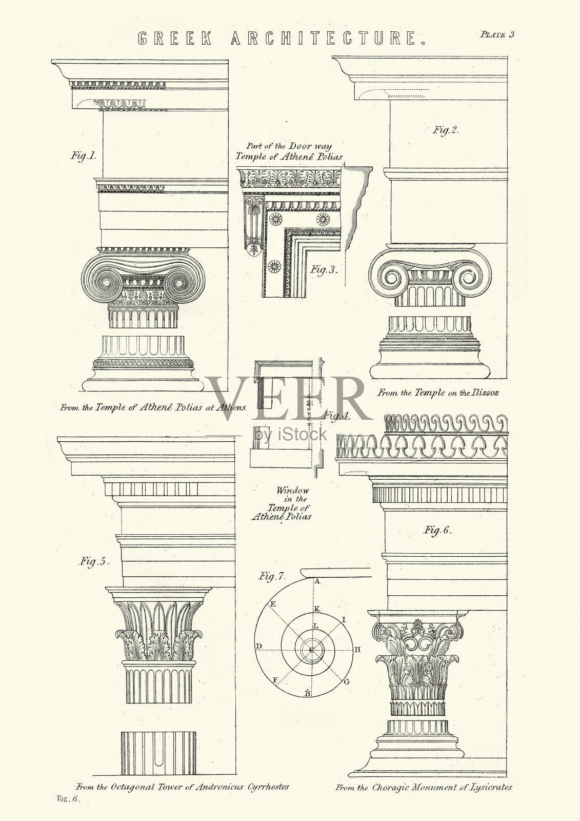 古典古希腊建筑，圆柱柱头山墙插画图片素材