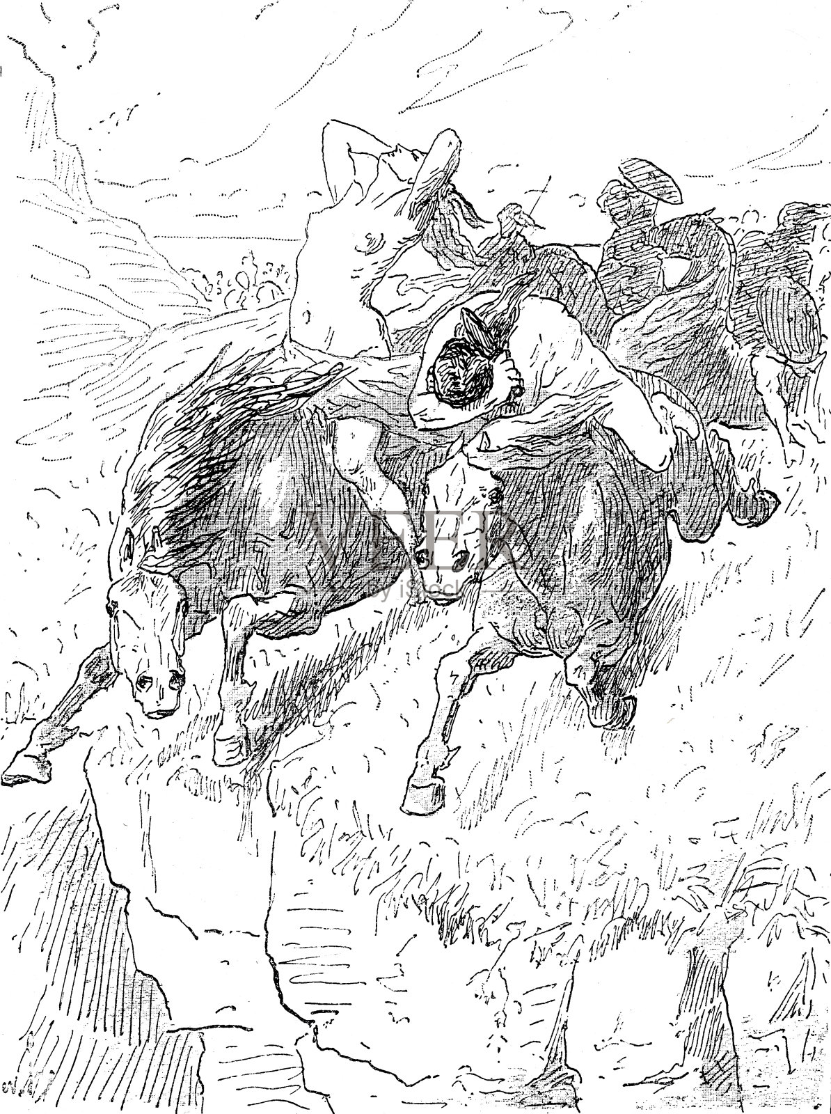 亚马逊人的死亡之旅，从山上跳下去插画图片素材