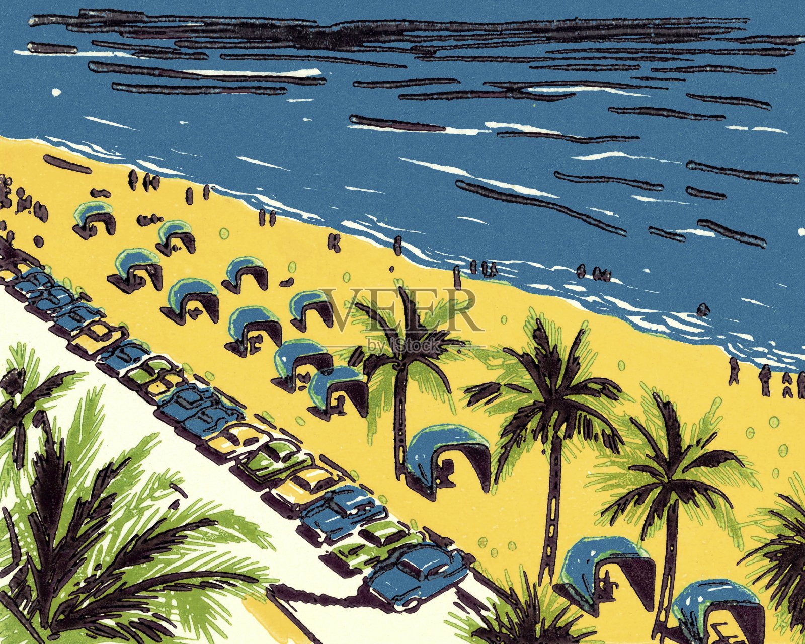 海边沙滩度假胜地插画图片素材