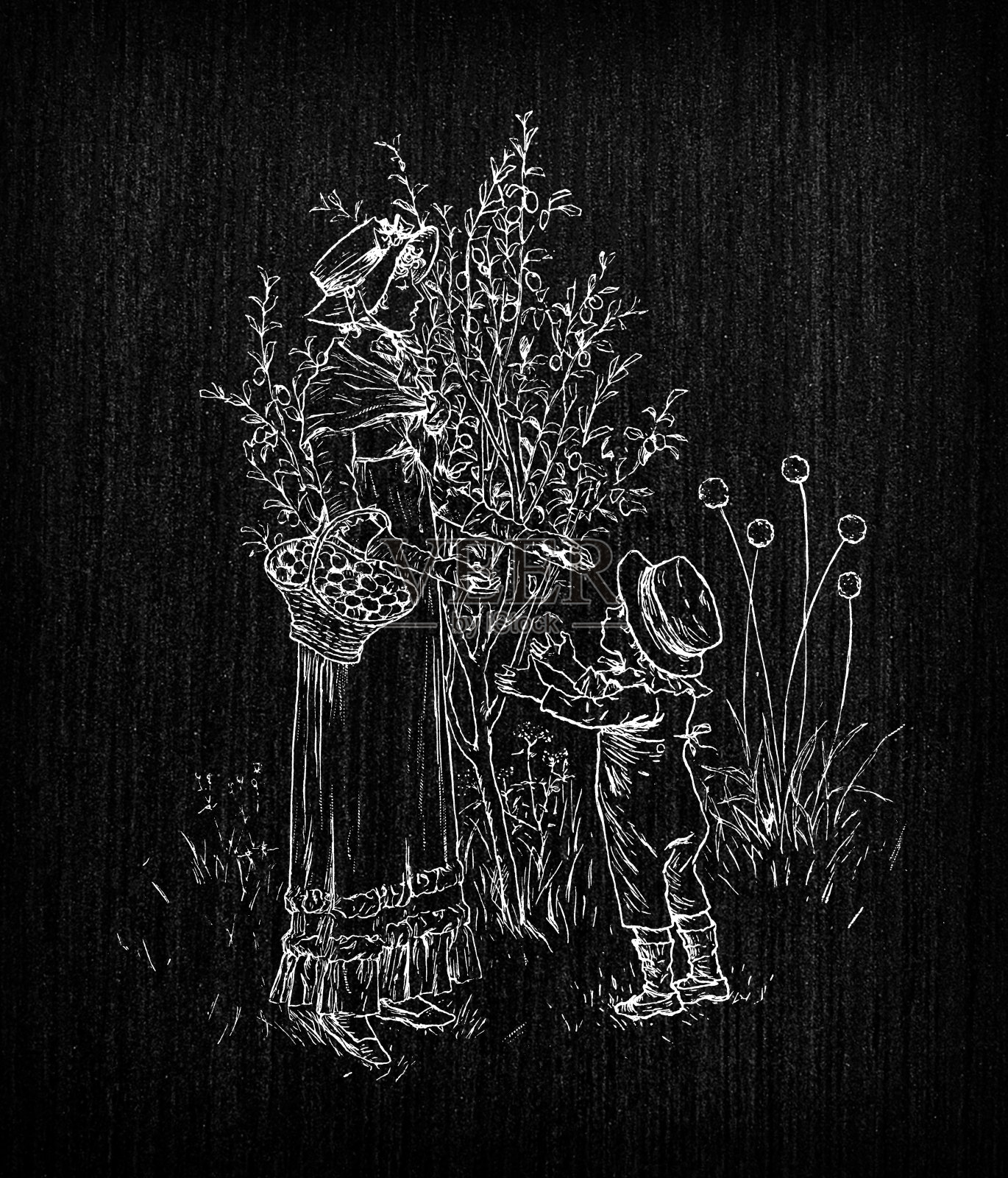 古董儿童拼写书插图:收获插画图片素材