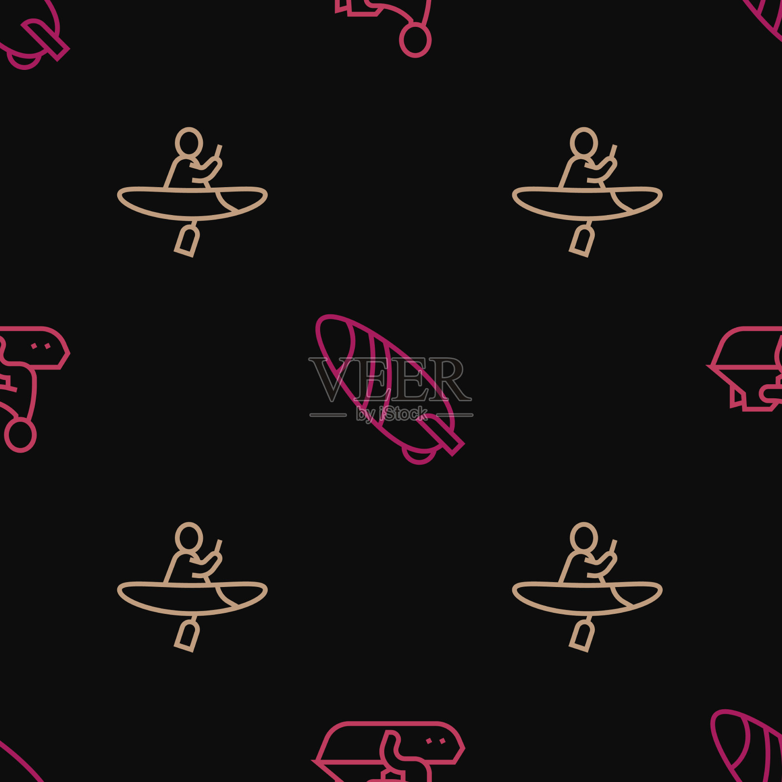 设置线水上摩托艇，皮划艇和桨和冲浪板图标素材