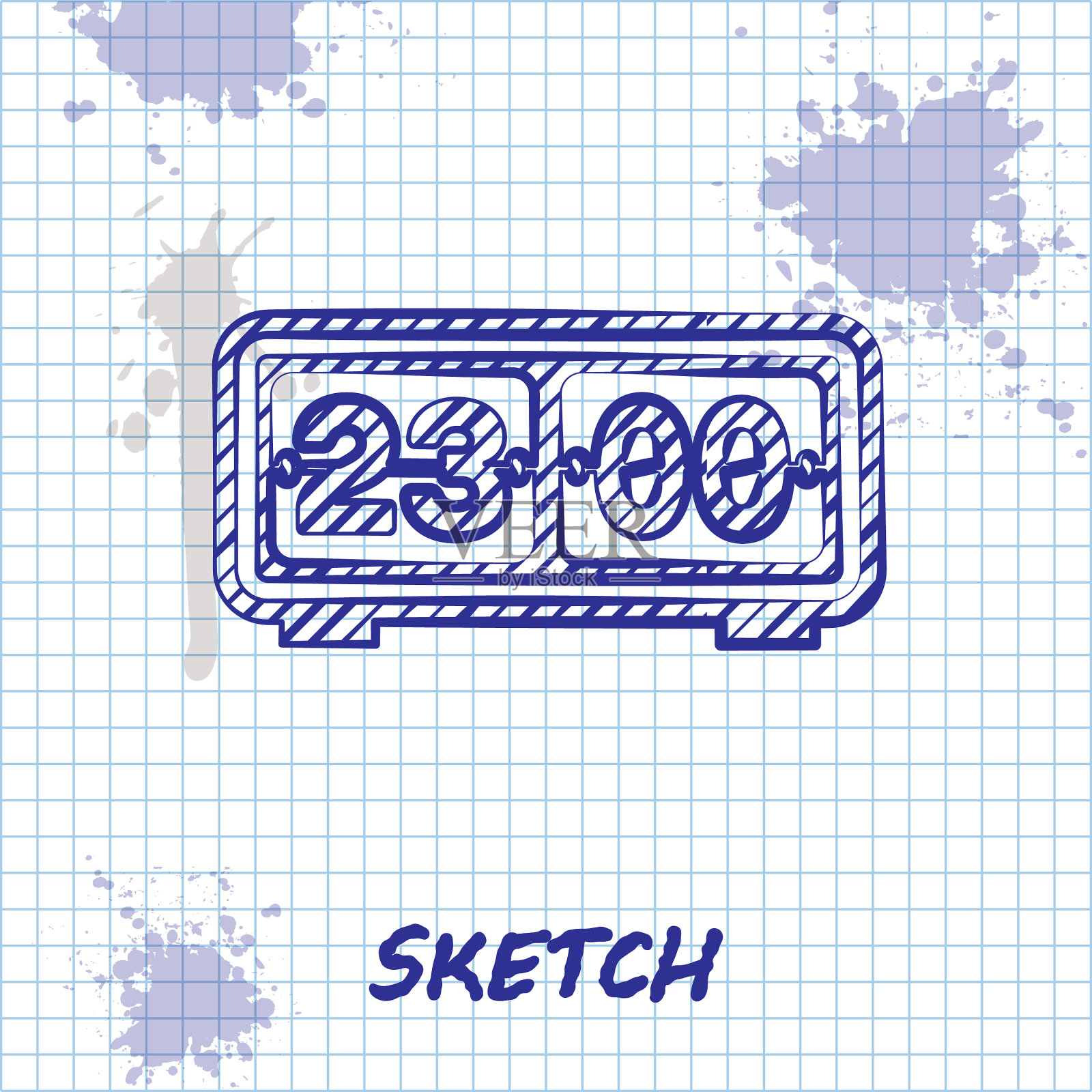 草图线的复古翻盖时钟图标孤立上插画图片素材