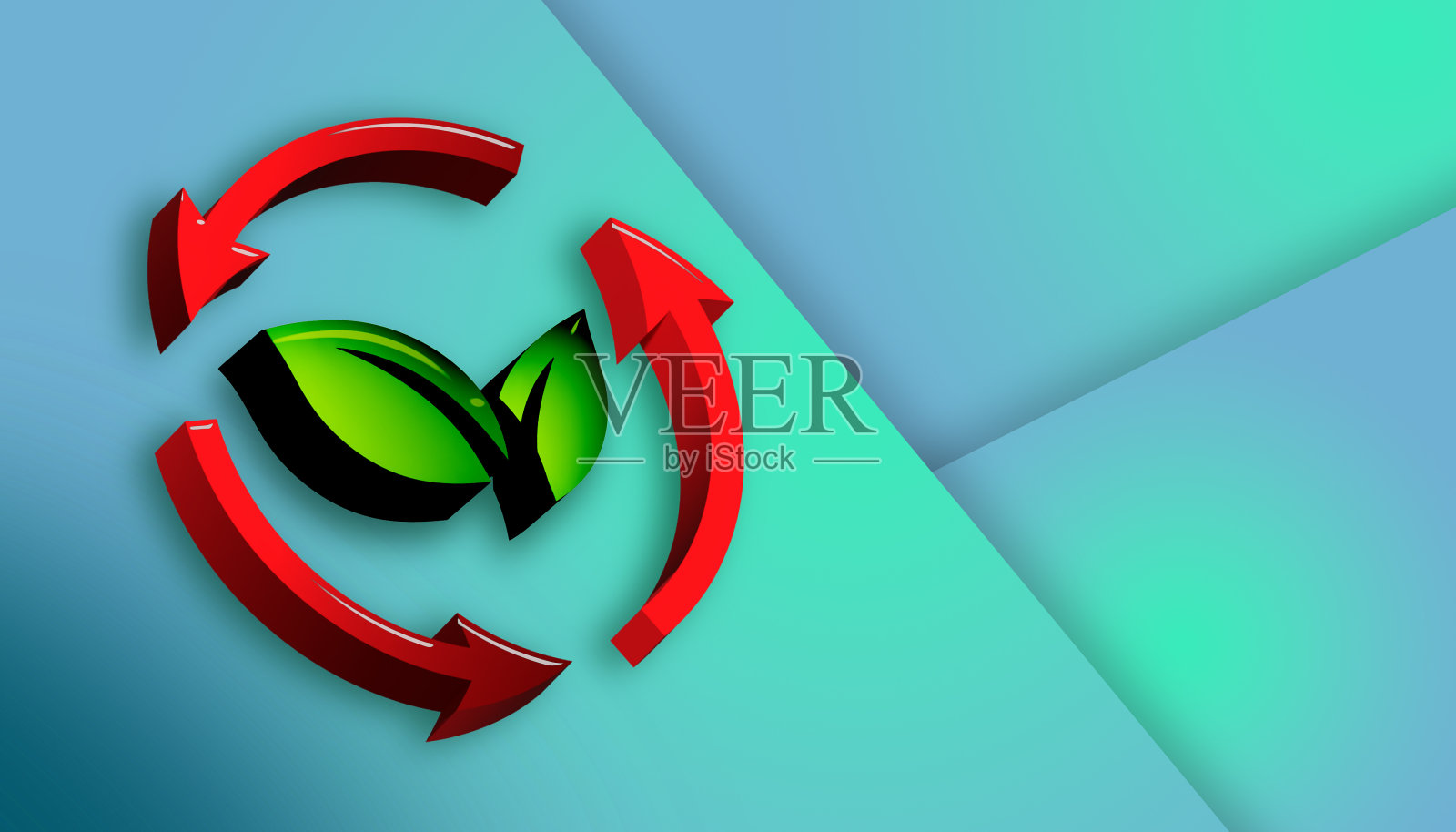 回收标志与绿叶隔离在层次化背景- 3d插图照片摄影图片