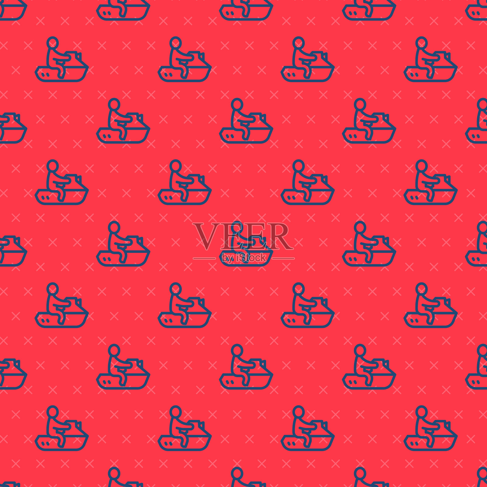 蓝色线条水上摩托艇图标隔离无缝图案插画图片素材