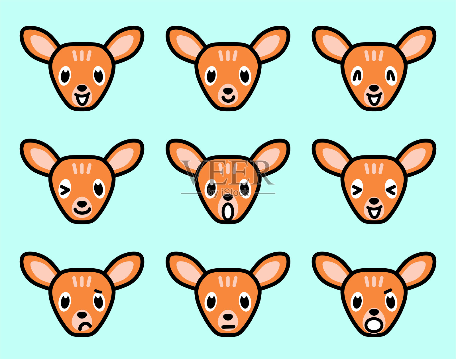 可爱的面部表情图标的鹿插画图片素材