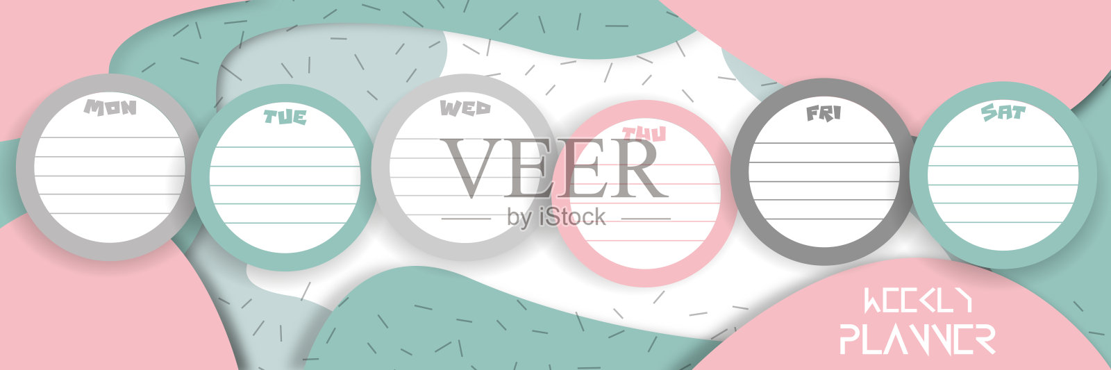 周报，日记，现代风格的计划理念。在彩色纸背景上标注待办事项。插画图片素材