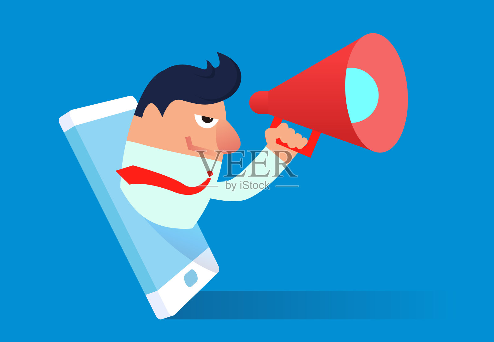 一个商人在电话里用扩音器说话插画图片素材