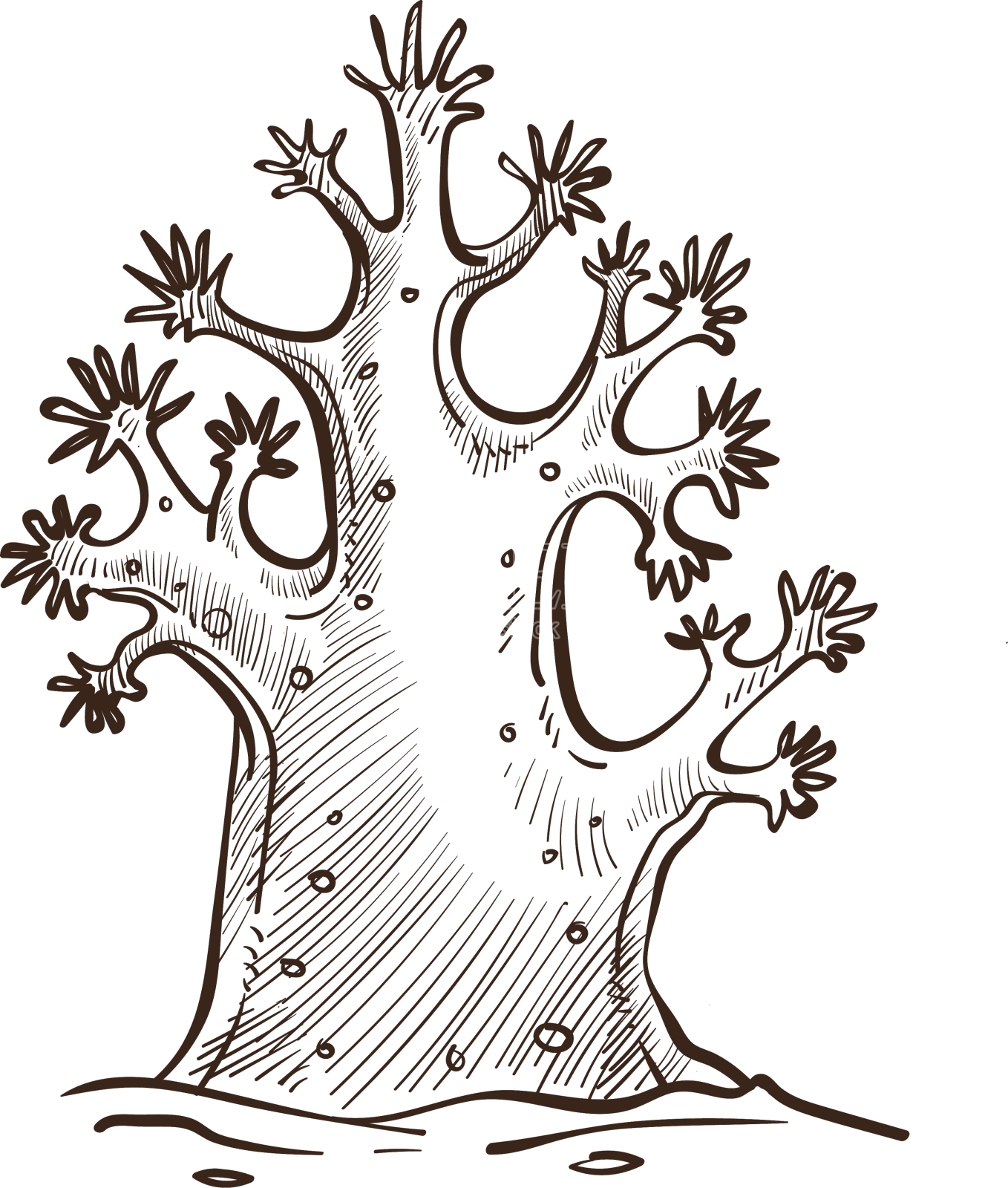 长着尖刺的珊瑚在水下孤立地画着草图设计元素图片