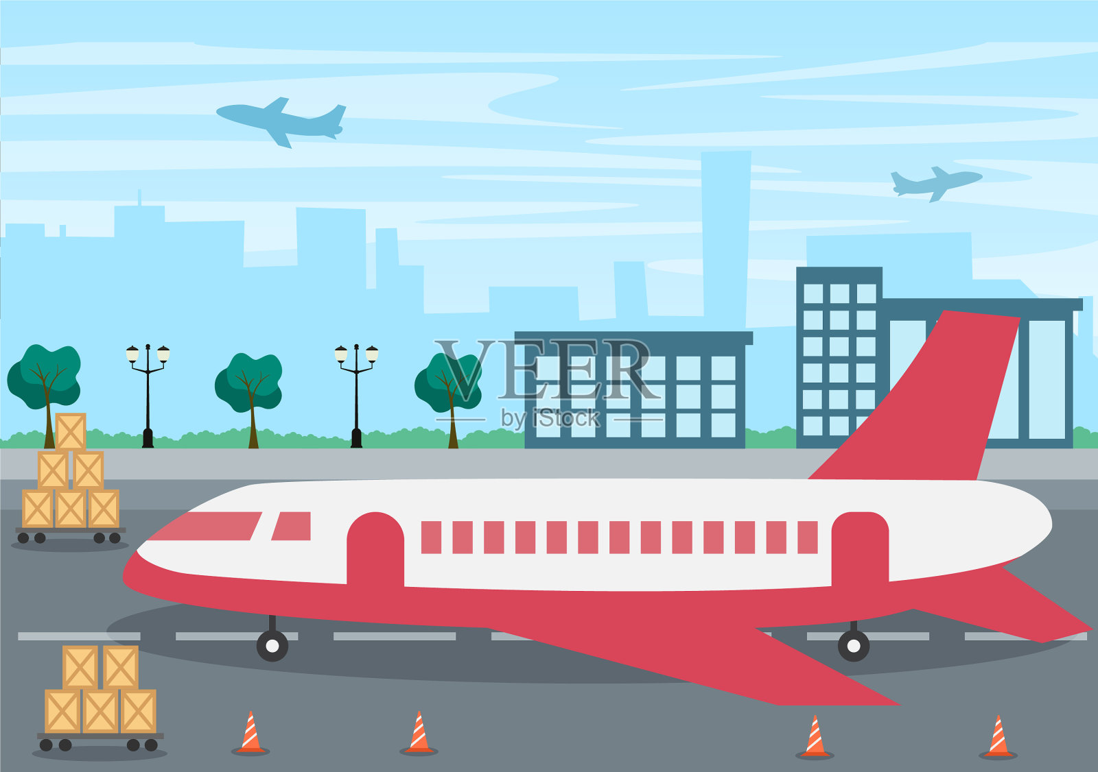 货物运输用集装箱物流配送插画图片素材