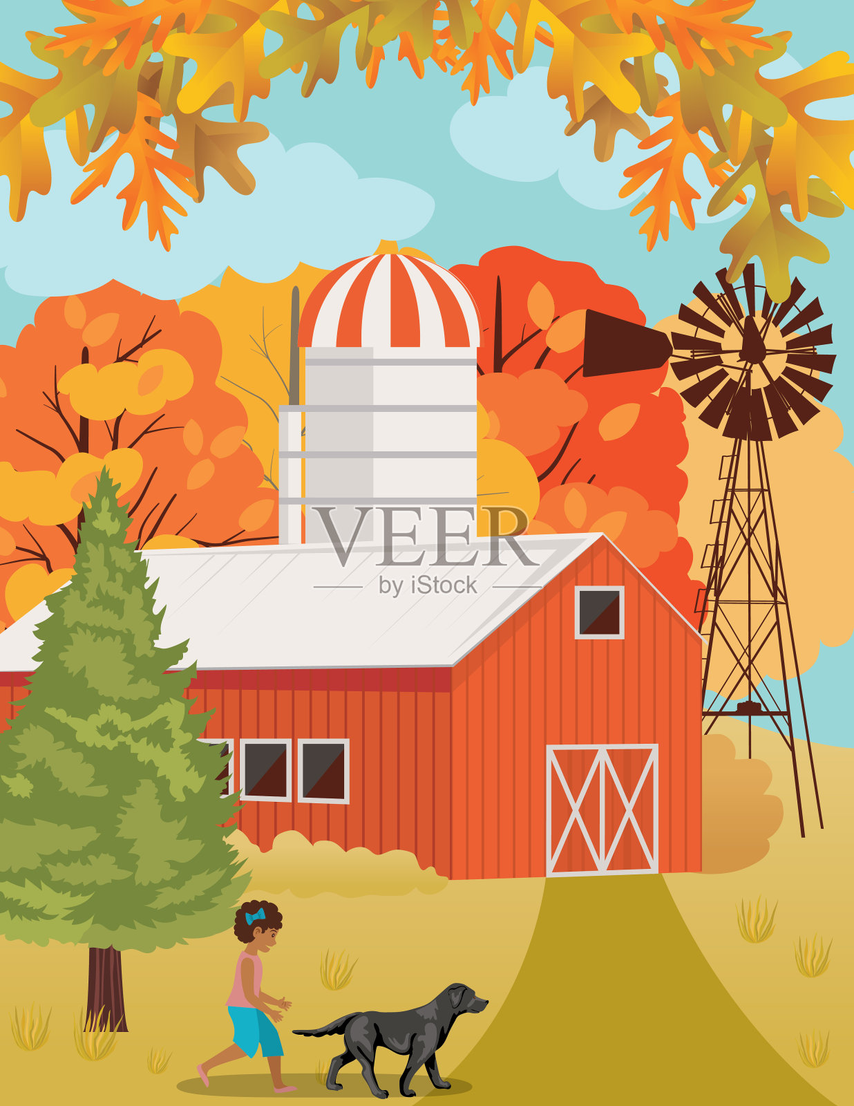 秋天的农场场景插画图片素材