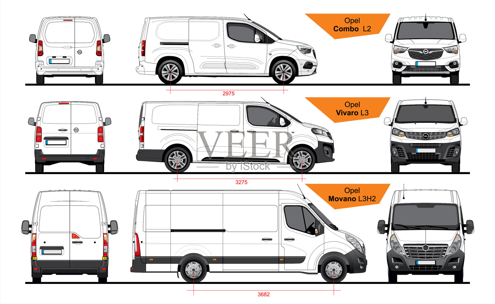 一套欧宝面包车和微型面包车2018年至今插画图片素材