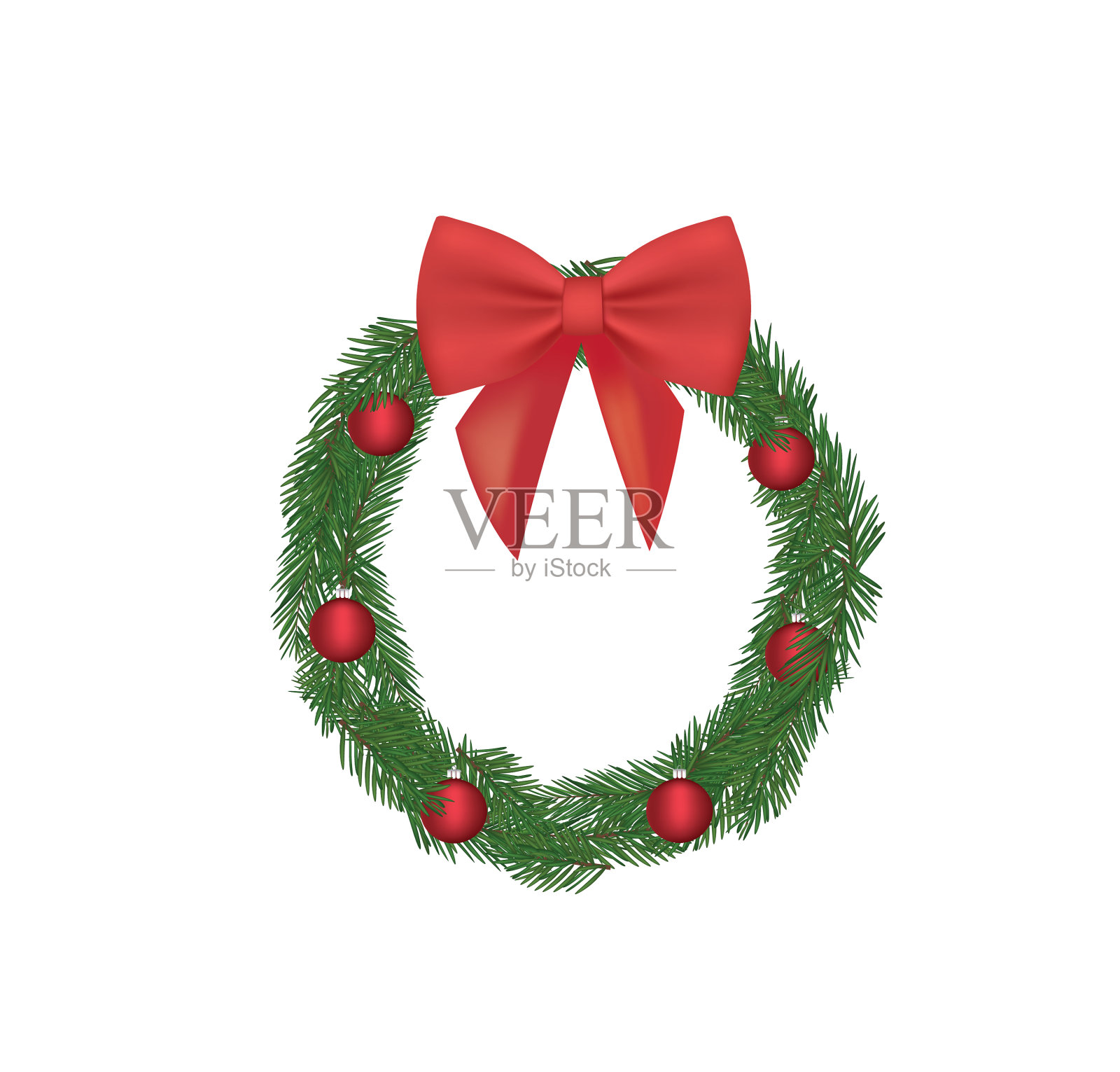 有红色蝴蝶结的圣诞花环插画图片素材