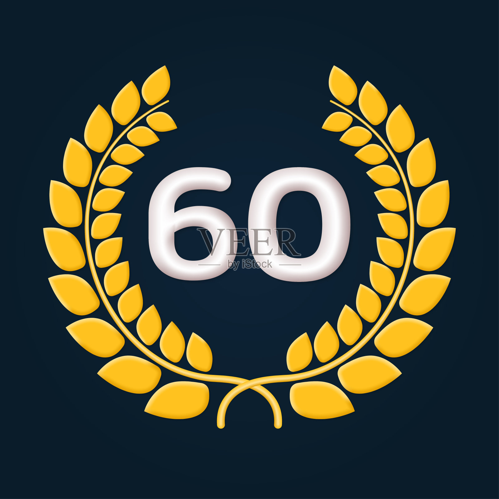 60周年纪念月桂花圈3d标志或图标。禧年，生日徽章，标签设计。60庆祝标志。矢量插图。插画图片素材