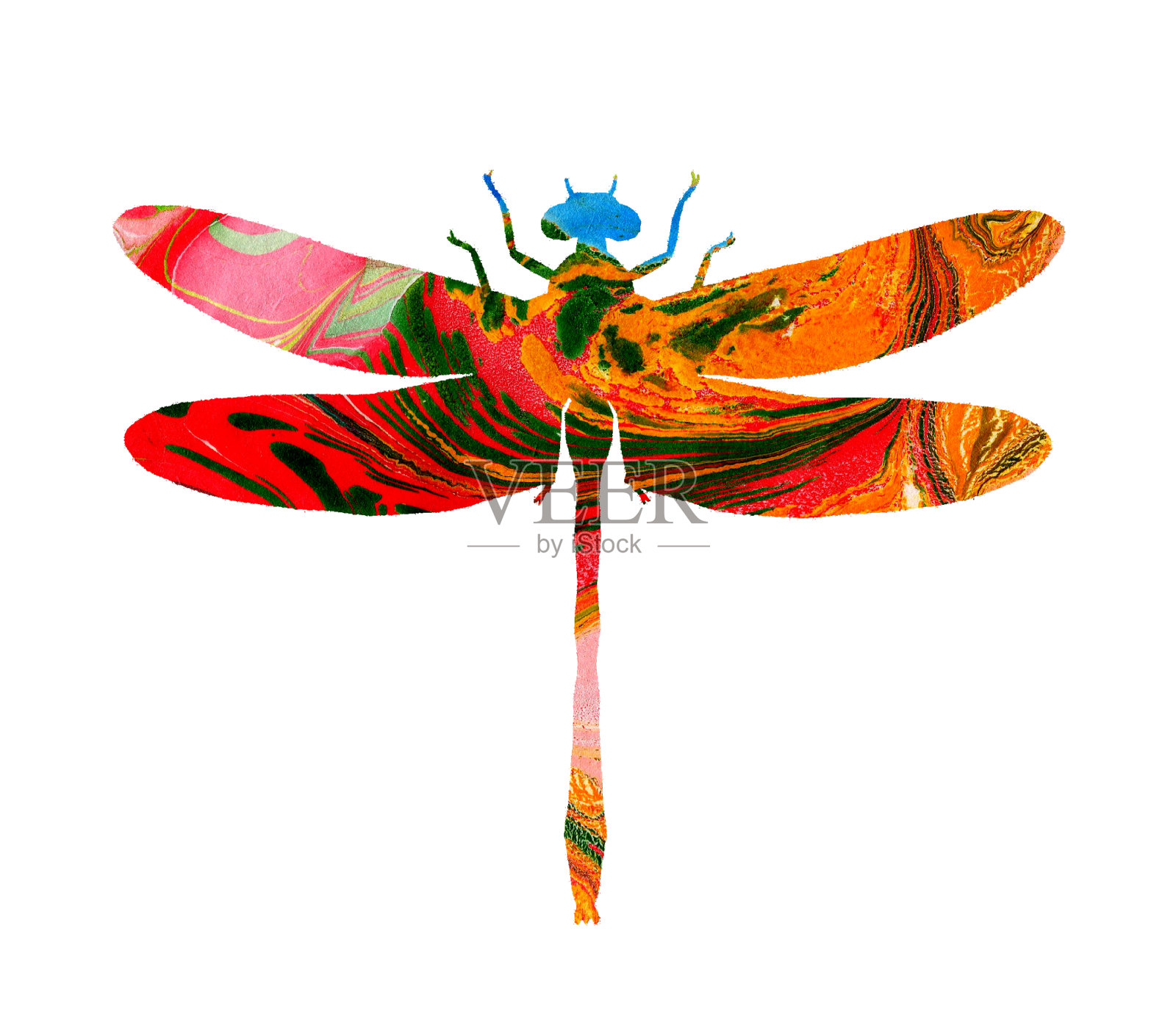 彩色抽象蜻蜓的水彩画插画图片素材