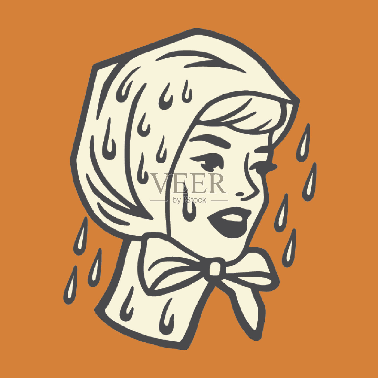 雨中戴围巾的女人插画图片素材