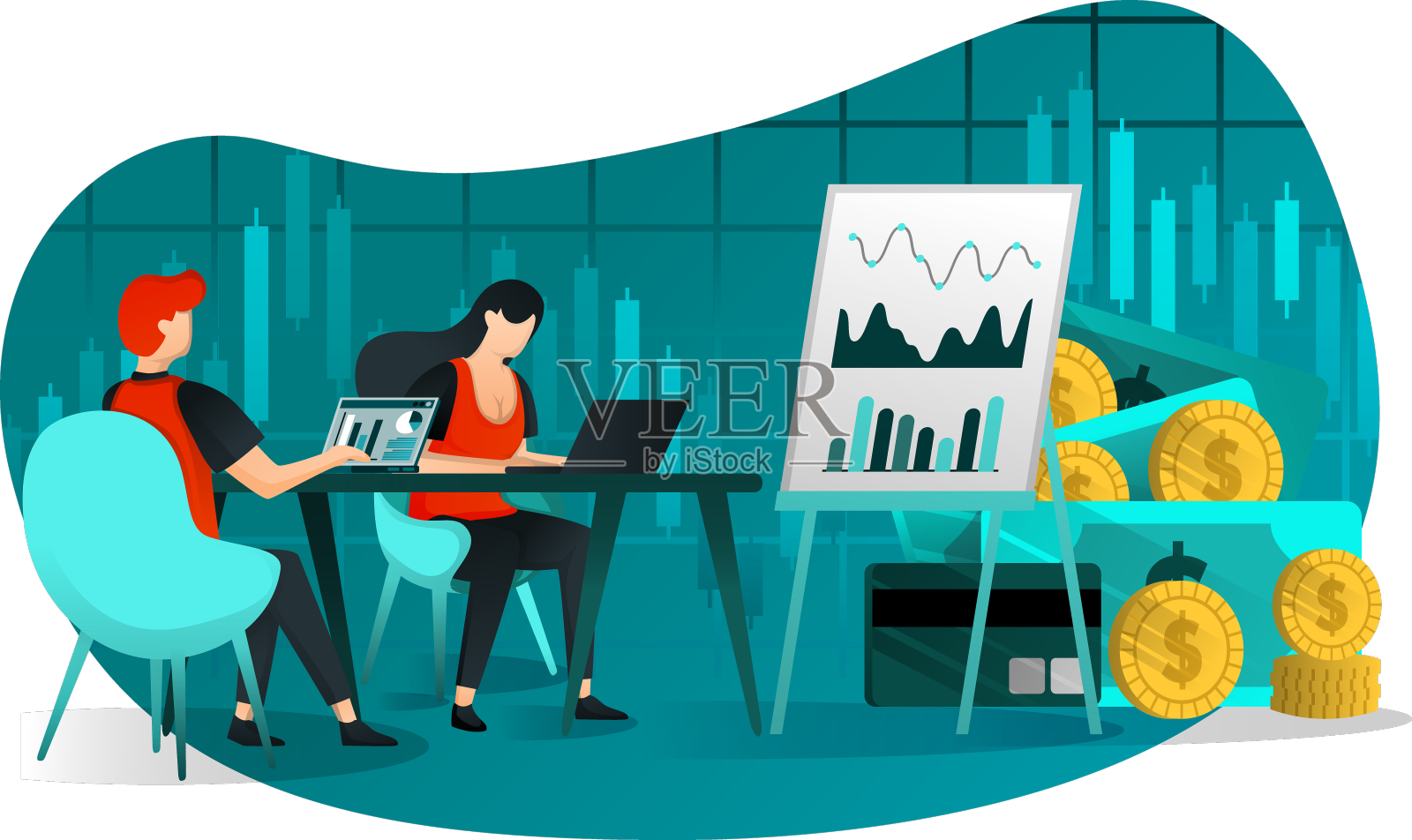 销售和利润增长符合平面概念设计元素图片