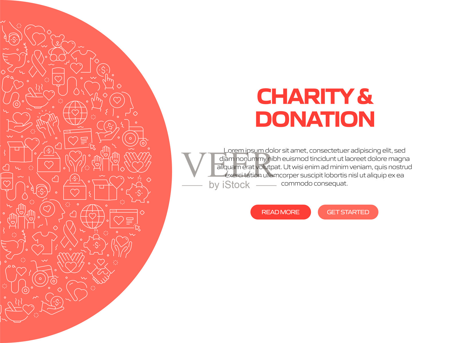 慈善和捐赠相关旗帜设计与图案。现代线条风格图标矢量插图插画图片素材