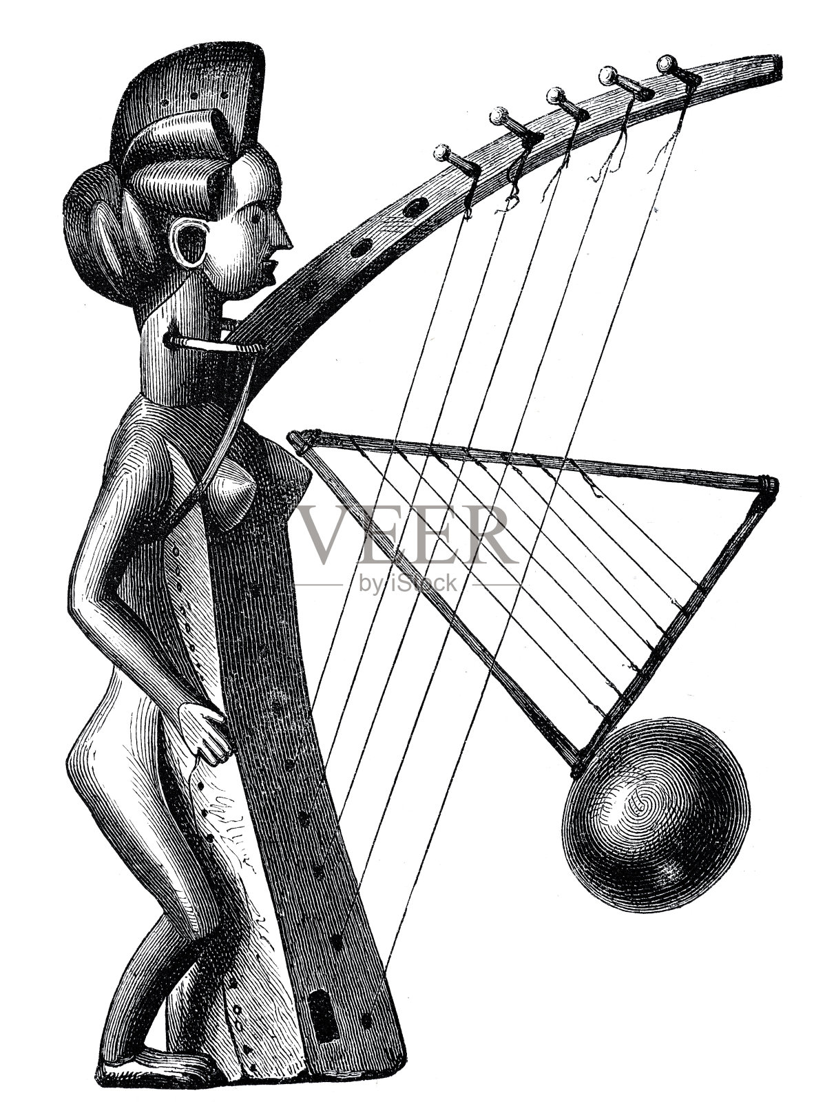 来自西非加蓬的竖琴，白色背景插画图片素材