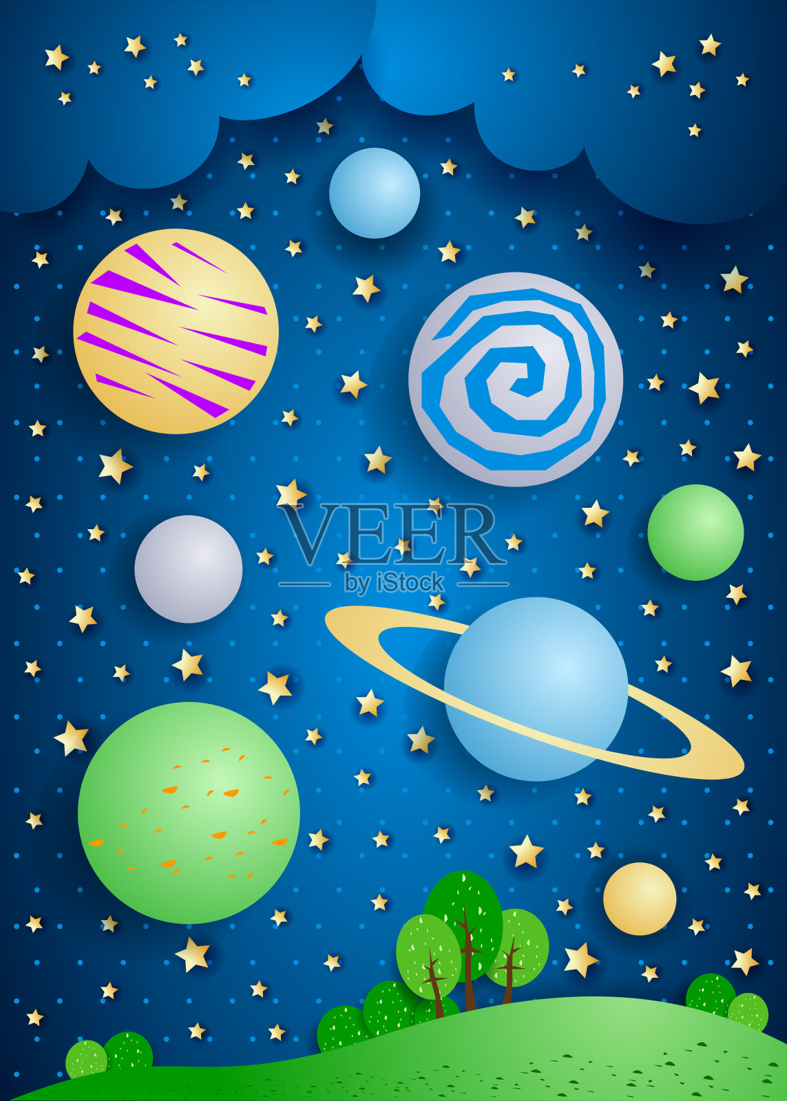 天空中有大行星的超现实景观插画图片素材