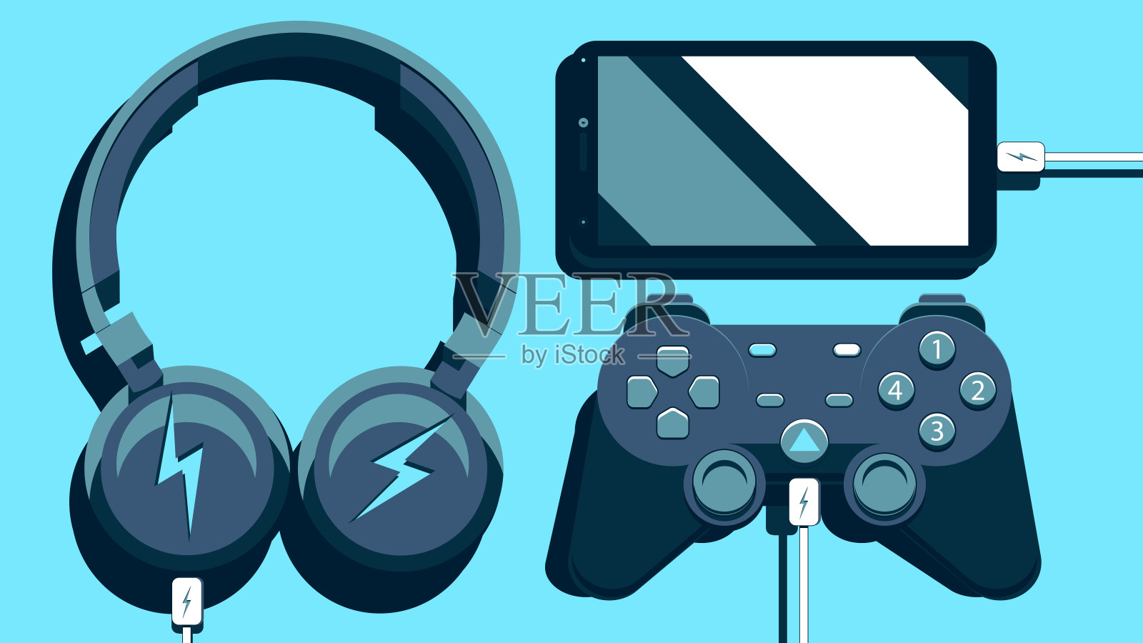 现代简单矢量构图插图-电子娱乐小工具。插画图片素材