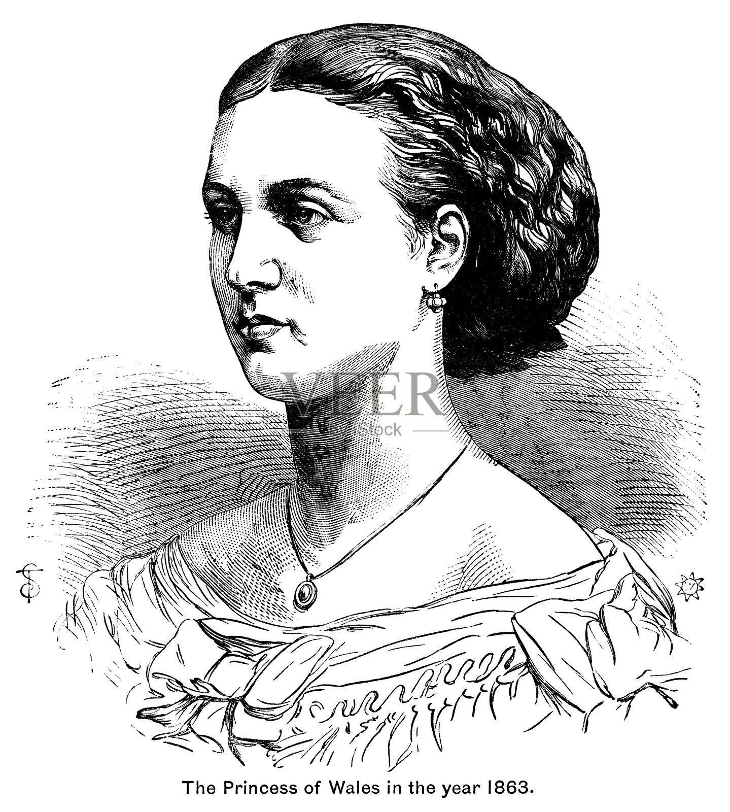 丹麦的亚历山德拉，威尔士公主，1863年插画图片素材